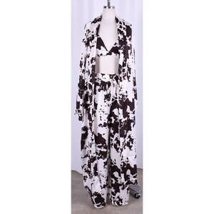 3 Piece Cow Print Satin Pant Set